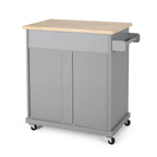 Rolling Kitchen Cart with Natural Wood Top & Storage Shelves – Contemporary Style