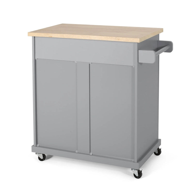 Rolling Kitchen Cart with Natural Wood Top & Storage Shelves – Contemporary Style