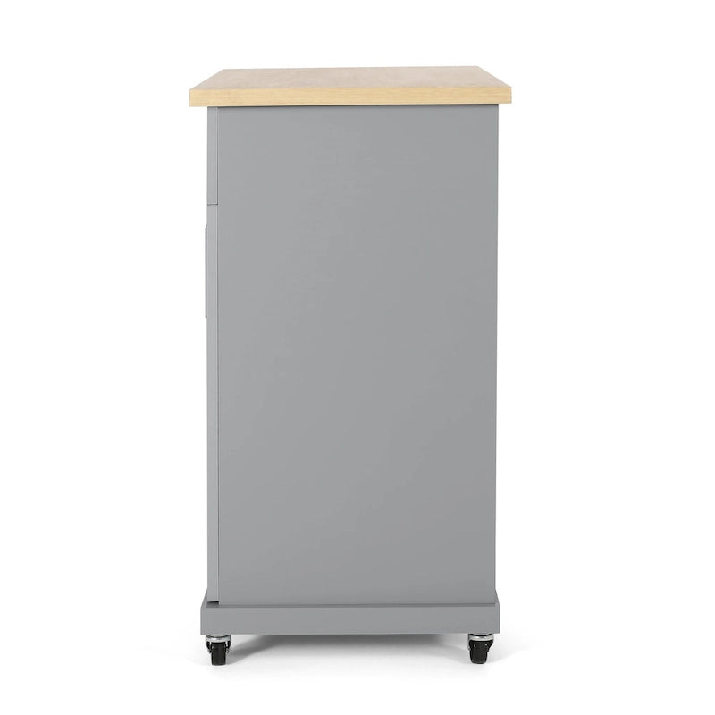 Rolling Kitchen Cart with Natural Wood Top & Storage Shelves – Contemporary Style