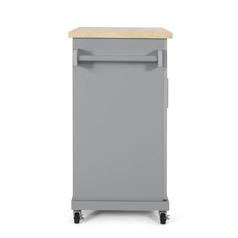Rolling Kitchen Cart with Natural Wood Top & Storage Shelves – Contemporary Style