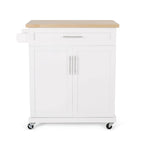 Rolling Kitchen Cart with Natural Wood Top & Storage Shelves – Contemporary Style