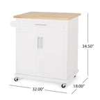 Rolling Kitchen Cart with Natural Wood Top & Storage Shelves – Contemporary Style