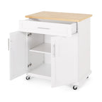 Rolling Kitchen Cart with Natural Wood Top & Storage Shelves – Contemporary Style
