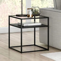 Industrial Side Table with Tempered Glass Top & Metal Shelf – Blackened Bronze Finish