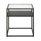 Industrial Side Table with Tempered Glass Top & Metal Shelf – Blackened Bronze Finish
