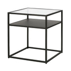 Industrial Side Table with Tempered Glass Top & Metal Shelf – Blackened Bronze Finish