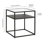 Industrial Side Table with Tempered Glass Top & Metal Shelf – Blackened Bronze Finish