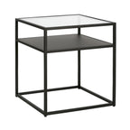 Industrial Side Table with Tempered Glass Top & Metal Shelf – Blackened Bronze Finish