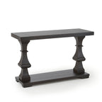 Sofa Console Table with Carved Pillars & Lower Shelf – Ebony Wood Finish