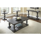 Sofa Console Table with Carved Pillars & Lower Shelf – Ebony Wood Finish