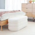 Oblong Sherpa Ottoman with Channeled Tufting – Soft White Upholstery