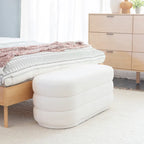 Oblong Sherpa Ottoman with Channeled Tufting – Soft White Upholstery