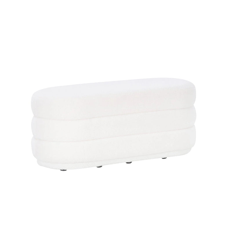 Oblong Sherpa Ottoman with Channeled Tufting – Soft White Upholstery
