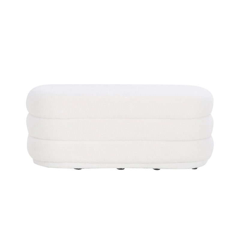 Oblong Sherpa Ottoman with Channeled Tufting – Soft White Upholstery