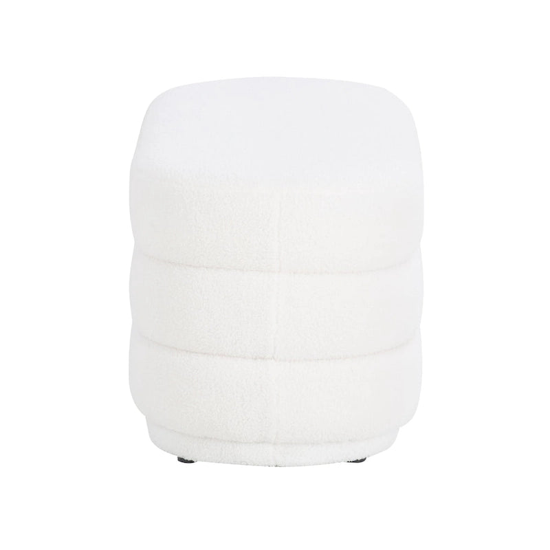 Oblong Sherpa Ottoman with Channeled Tufting – Soft White Upholstery