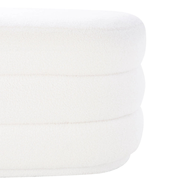 Oblong Sherpa Ottoman with Channeled Tufting – Soft White Upholstery