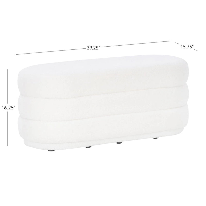 Oblong Sherpa Ottoman with Channeled Tufting – Soft White Upholstery