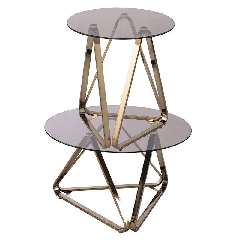 24 Champagne Glass And Iron Round End Table - 22x22x24.25