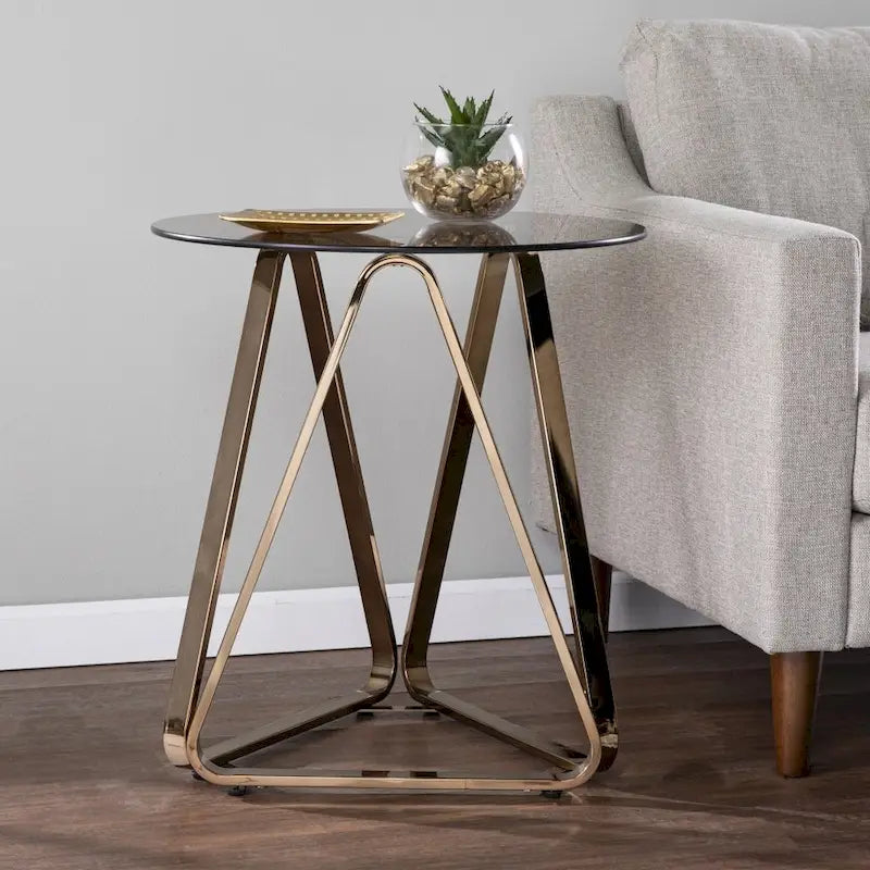 24 Champagne Glass And Iron Round End Table - 22x22x24.25