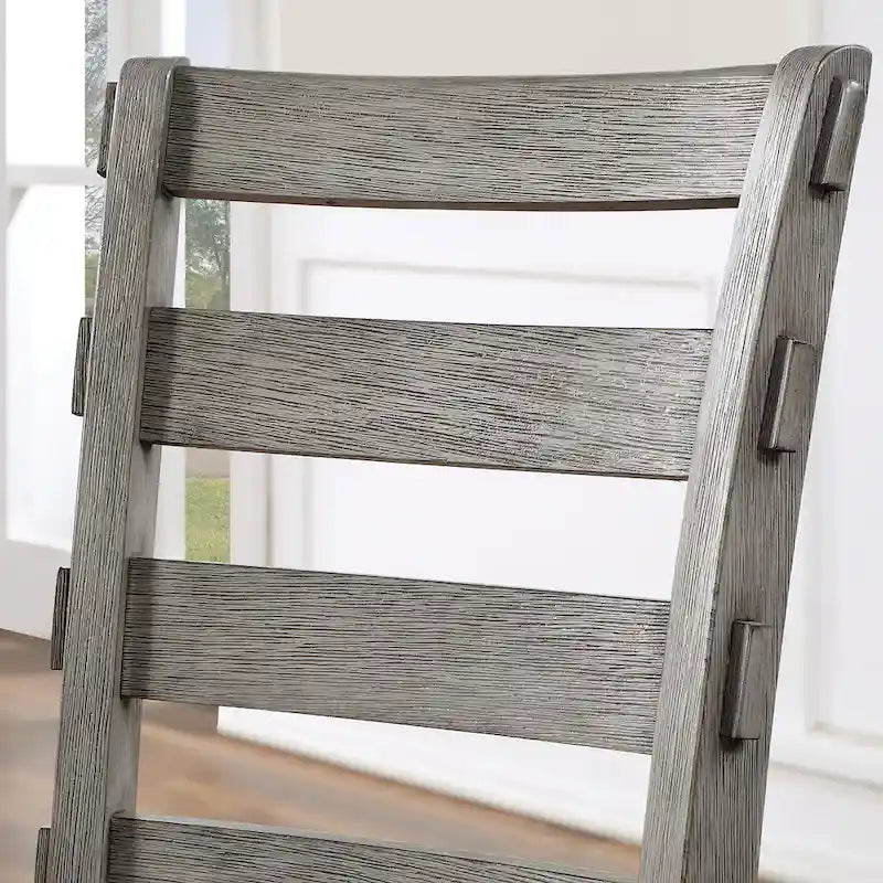 Farmhouse Ladder-Back Dining Chairs Set of 2 – Wire-Brushed Gray Solid Wood