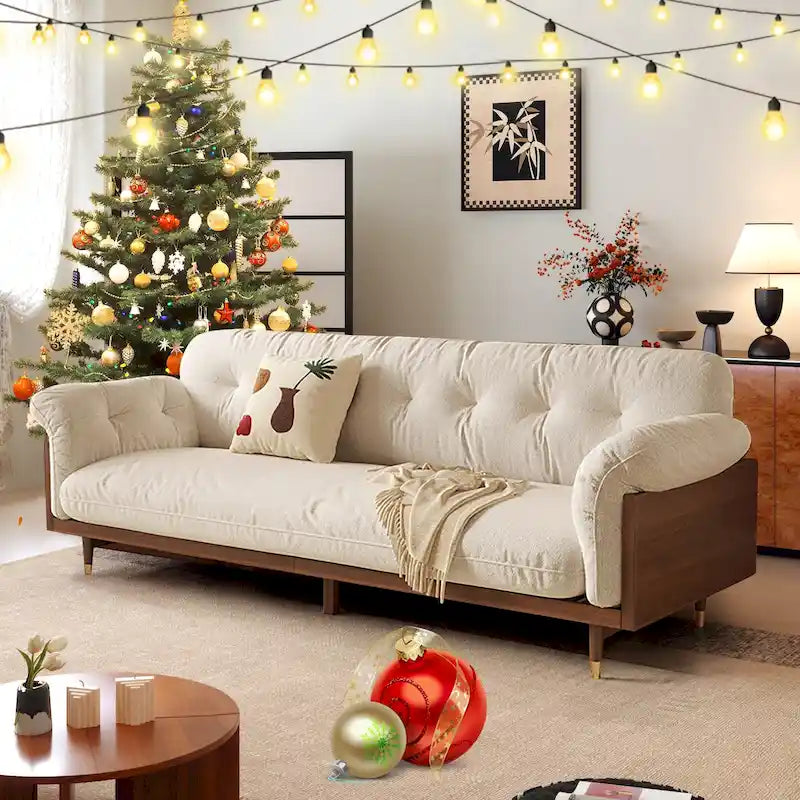 3-Seat Cotton Linen Sofa with Solid Wood Frame – Traditional Style