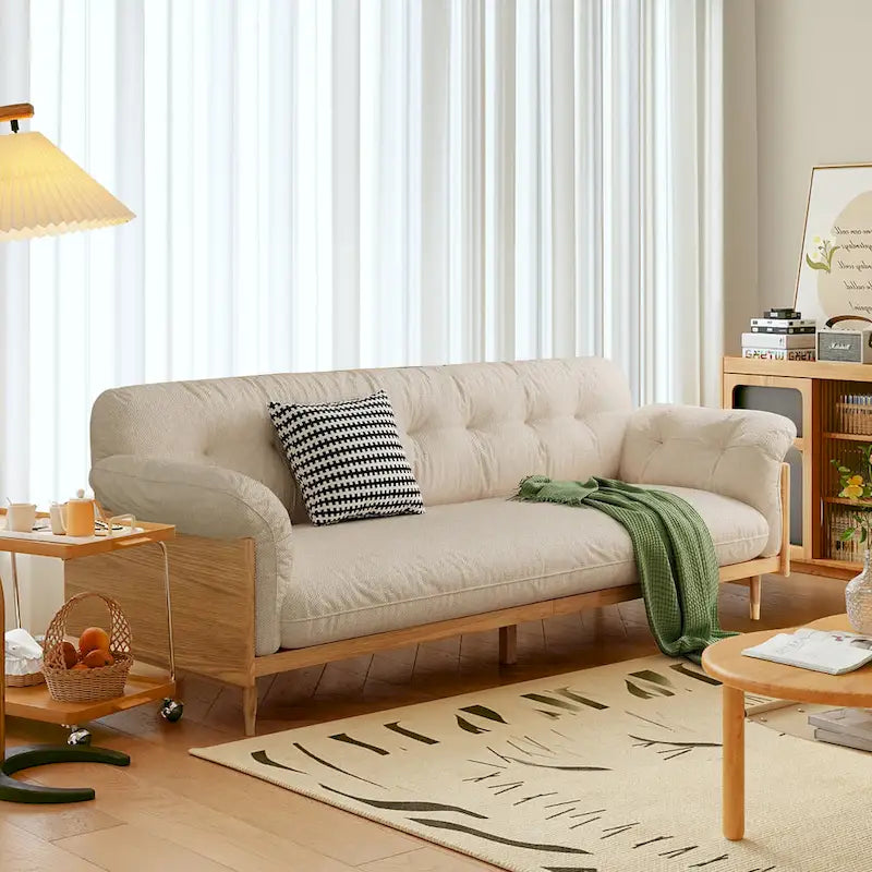 3-Seat Cotton Linen Sofa with Solid Wood Frame – Traditional Style