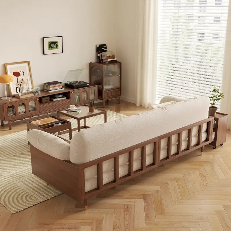 3-Seat Cotton Linen Sofa with Solid Wood Frame – Traditional Style