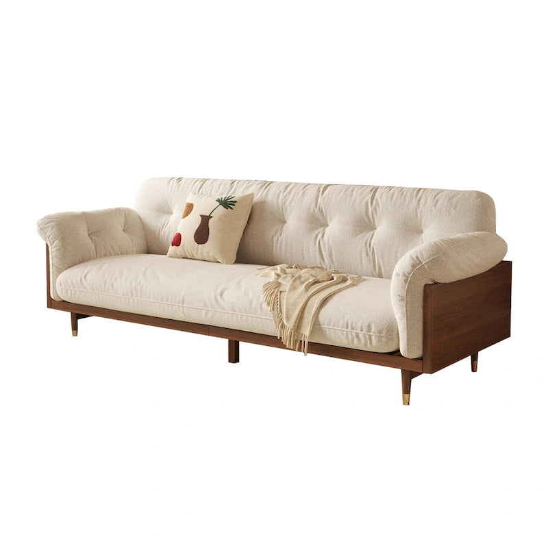 3-Seat Cotton Linen Sofa with Solid Wood Frame – Traditional Style