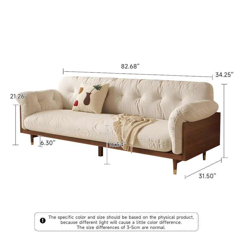3-Seat Cotton Linen Sofa with Solid Wood Frame – Traditional Style