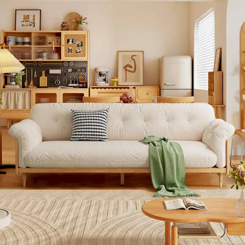 3-Seat Cotton Linen Sofa with Solid Wood Frame – Traditional Style