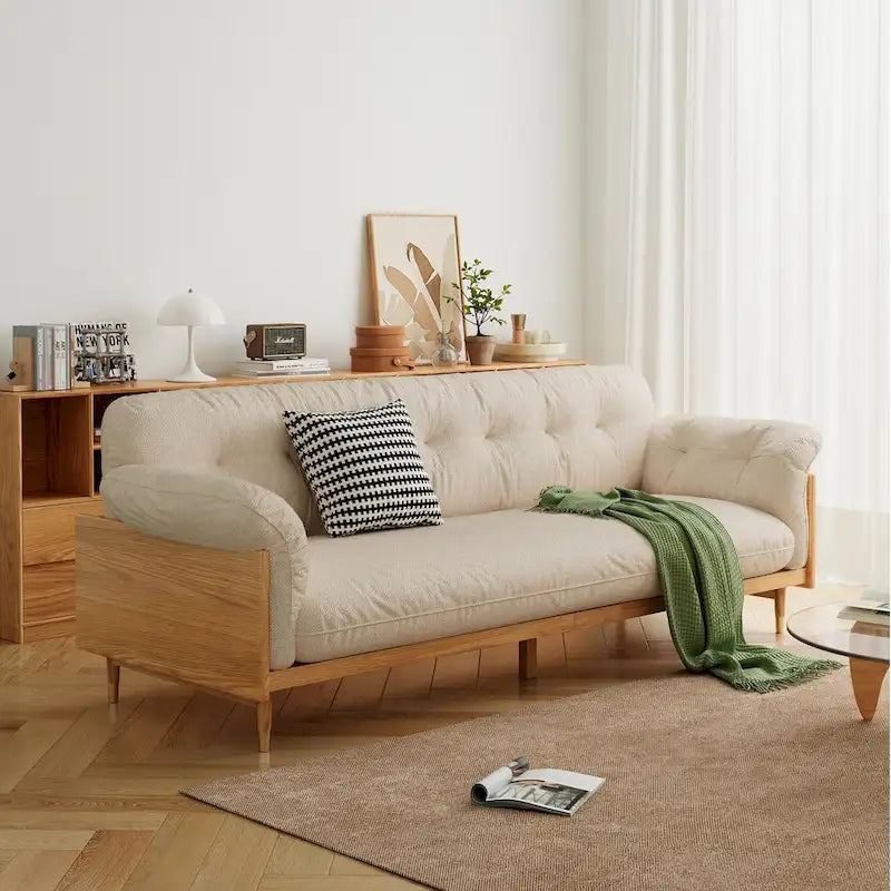 3-Seat Cotton Linen Sofa with Solid Wood Frame – Traditional Style