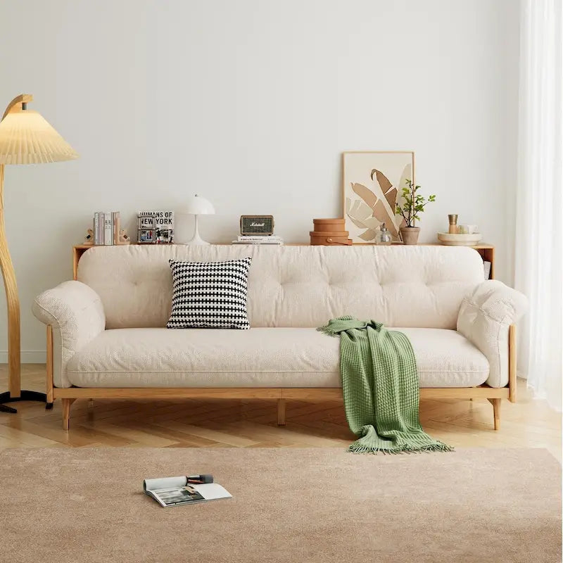 3-Seat Cotton Linen Sofa with Solid Wood Frame – Traditional Style
