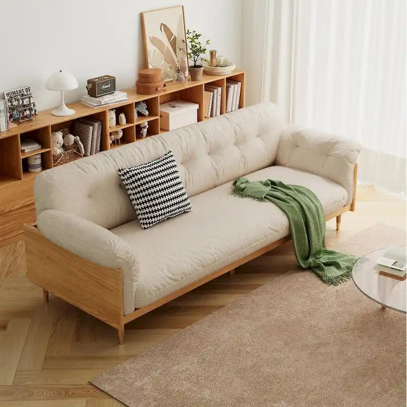 3-Seat Cotton Linen Sofa with Solid Wood Frame – Traditional Style