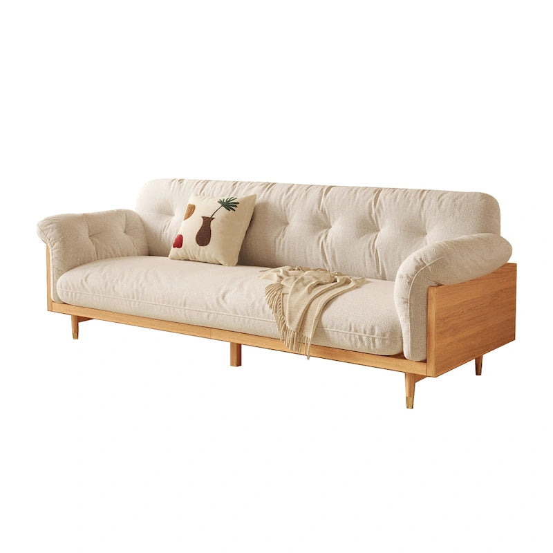 3-Seat Cotton Linen Sofa with Solid Wood Frame – Traditional Style
