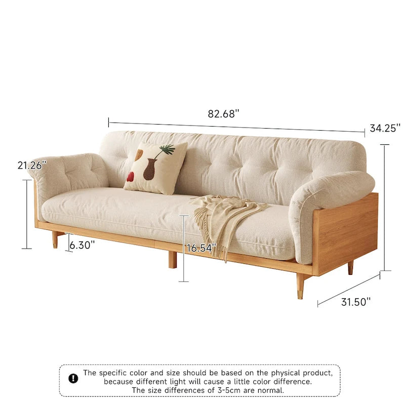 3-Seat Cotton Linen Sofa with Solid Wood Frame – Traditional Style