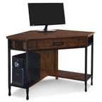Corner Writing Desk with Brown Oak Finish – Space-Saving Mission Style