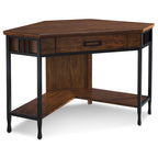 Corner Writing Desk with Brown Oak Finish – Space-Saving Mission Style