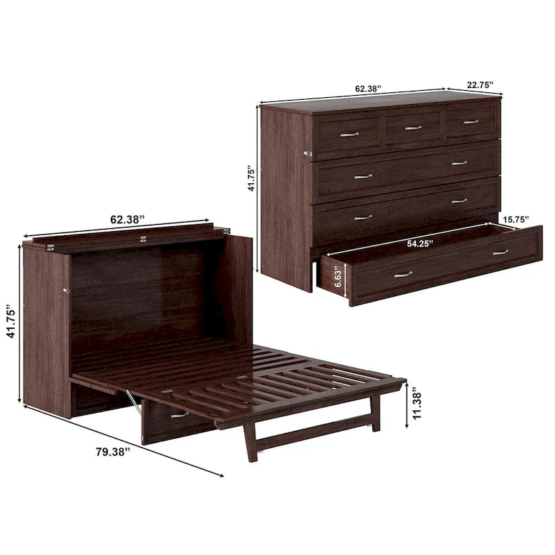 Queen Murphy Bed Chest with Memory Foam Mattress – Space-Saving Wall Bed