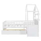 Twin Size House Bed with Sofa, Kids Platform Bed with Two Drawers and Storage Shelf, Gray