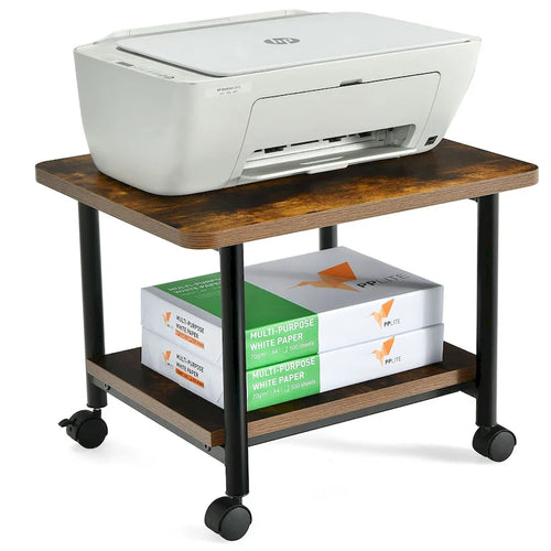 2 Tier Rolling Printer Cart Storage Stand Under Desk with Casters