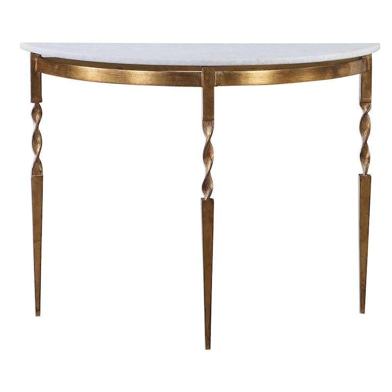 Gold Demilune Half-Moon Console Table, Glam Entryway Accent Table, Metal Frame