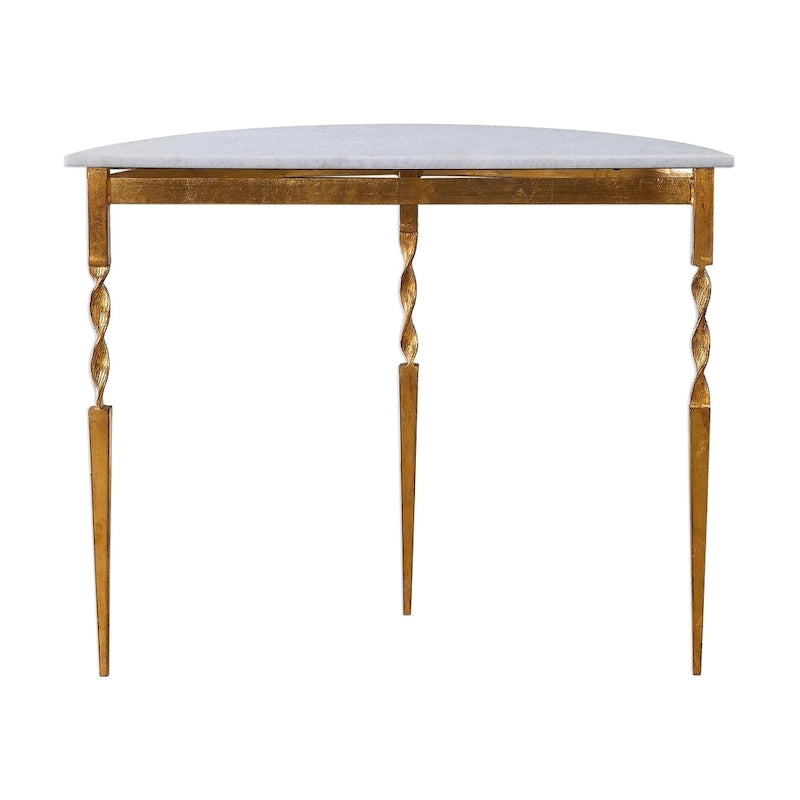 Gold Demilune Half-Moon Console Table, Glam Entryway Accent Table, Metal Frame