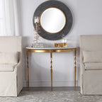 Gold Demilune Half-Moon Console Table, Glam Entryway Accent Table, Metal Frame