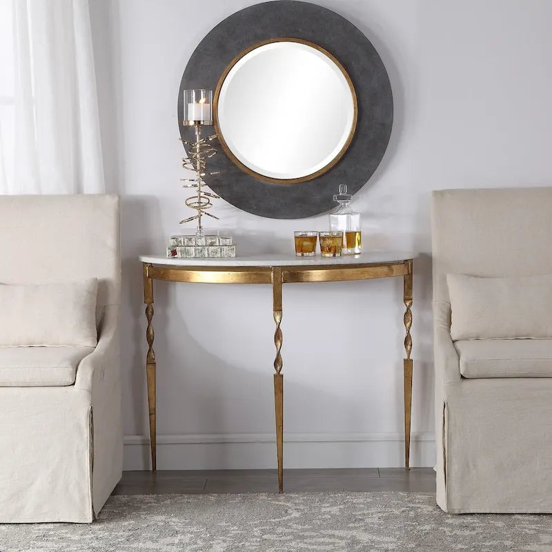 Gold Demilune Half-Moon Console Table, Glam Entryway Accent Table, Metal Frame