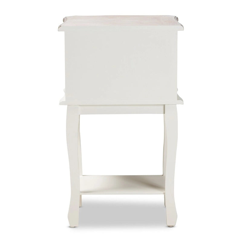 French Country Cottage 2-Drawer Wood End Table, Two-Tone White & Oak Finish, Antique Style