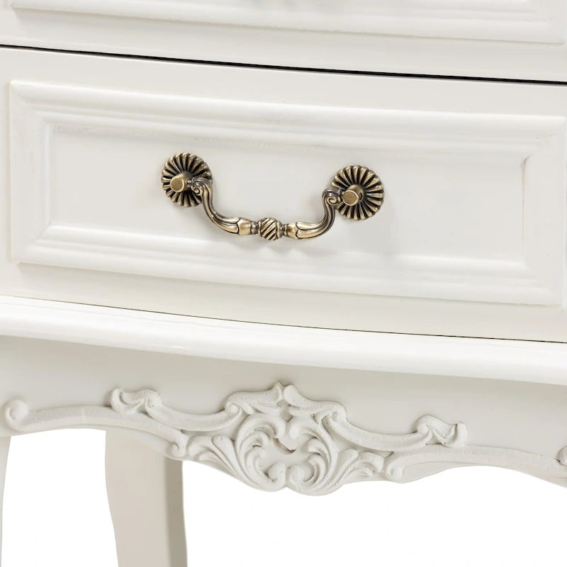 French Country Cottage 2-Drawer Wood End Table, Two-Tone White & Oak Finish, Antique Style