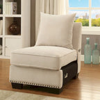 U-Shaped Fabric Sectional Sofa with Rolled Arms, Nailhead Trim & Accent Pillows – Beige