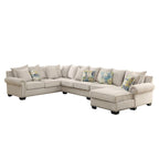 U-Shaped Fabric Sectional Sofa with Rolled Arms, Nailhead Trim & Accent Pillows – Beige