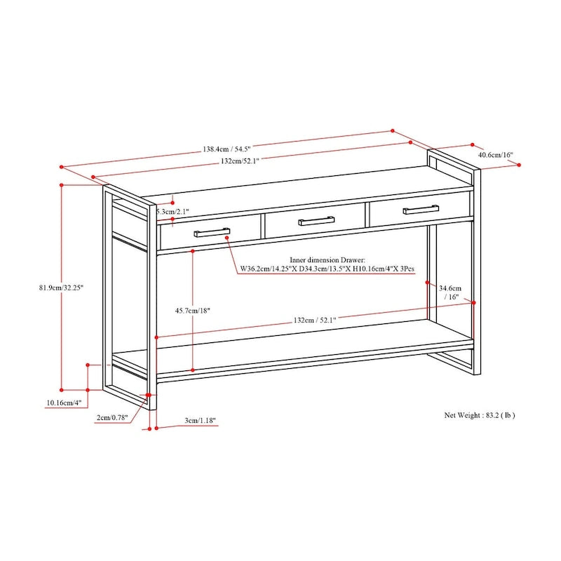 WYNDENHALL Lawson SOLID MANGO WOOD and Metal 54 inch Wide Modern Industrial Console Sofa Table in Natural - 55 W x 16 D x 32 H