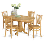 5-Piece Oval Dining Table Set with 4 Chairs, Solid Rubber Wood, Oak Finish, Seats 4-6